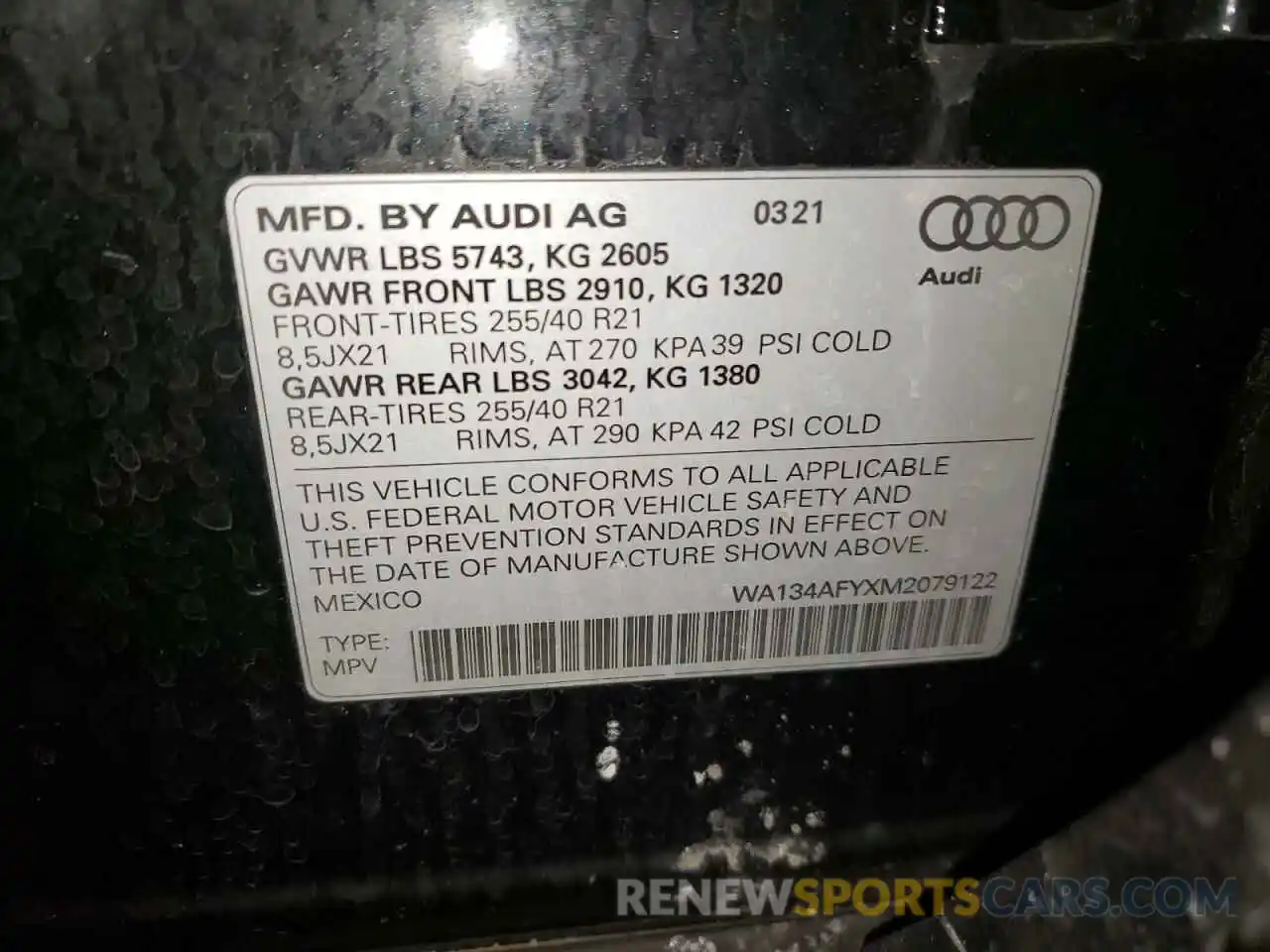 10 Фотография поврежденного автомобиля WA134AFYXM2079122 AUDI SQ5 SPORTB 2021