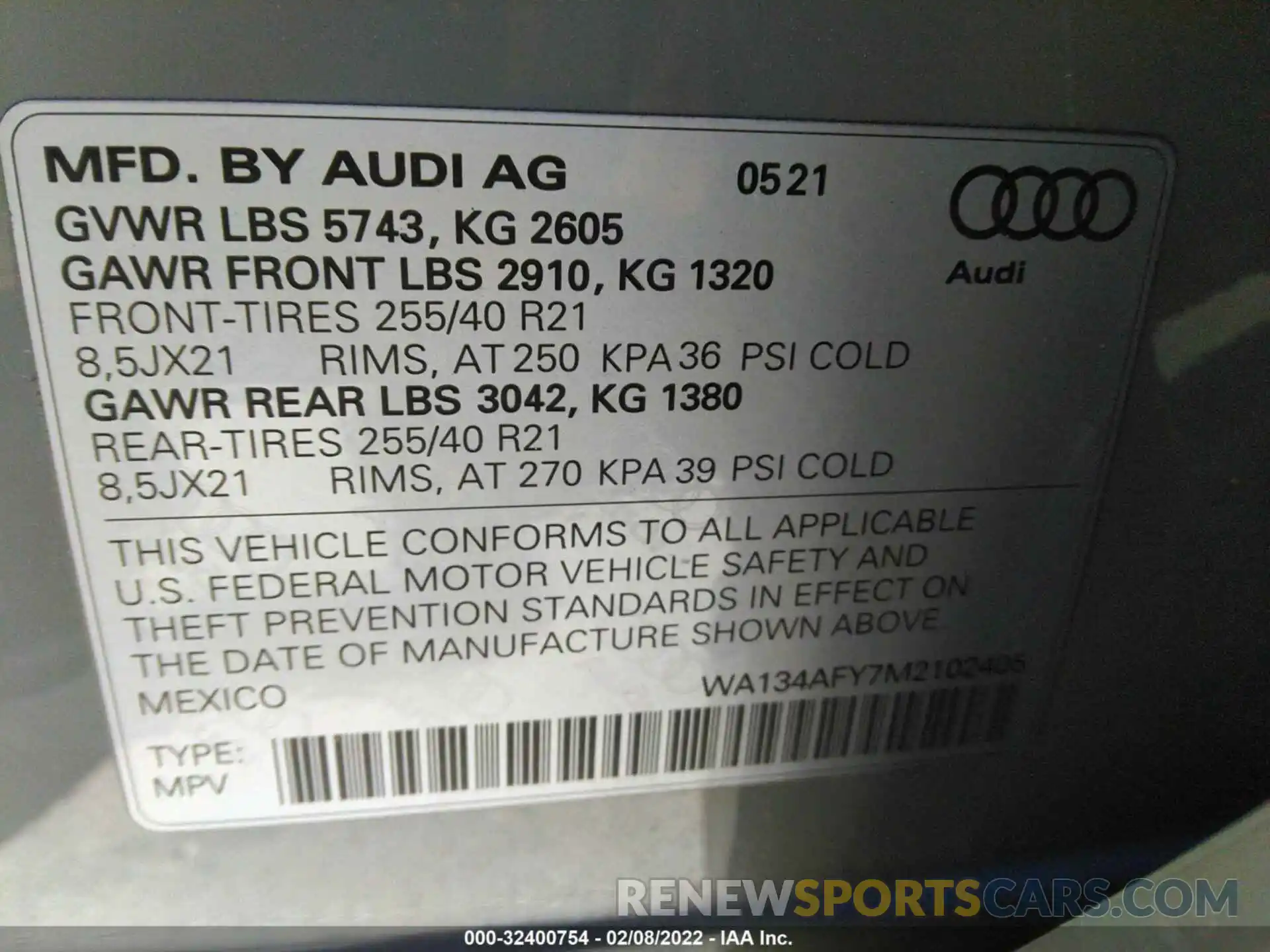 9 Photograph of a damaged car WA134AFY7M2102405 AUDI SQ5 SPORTBACK 2021