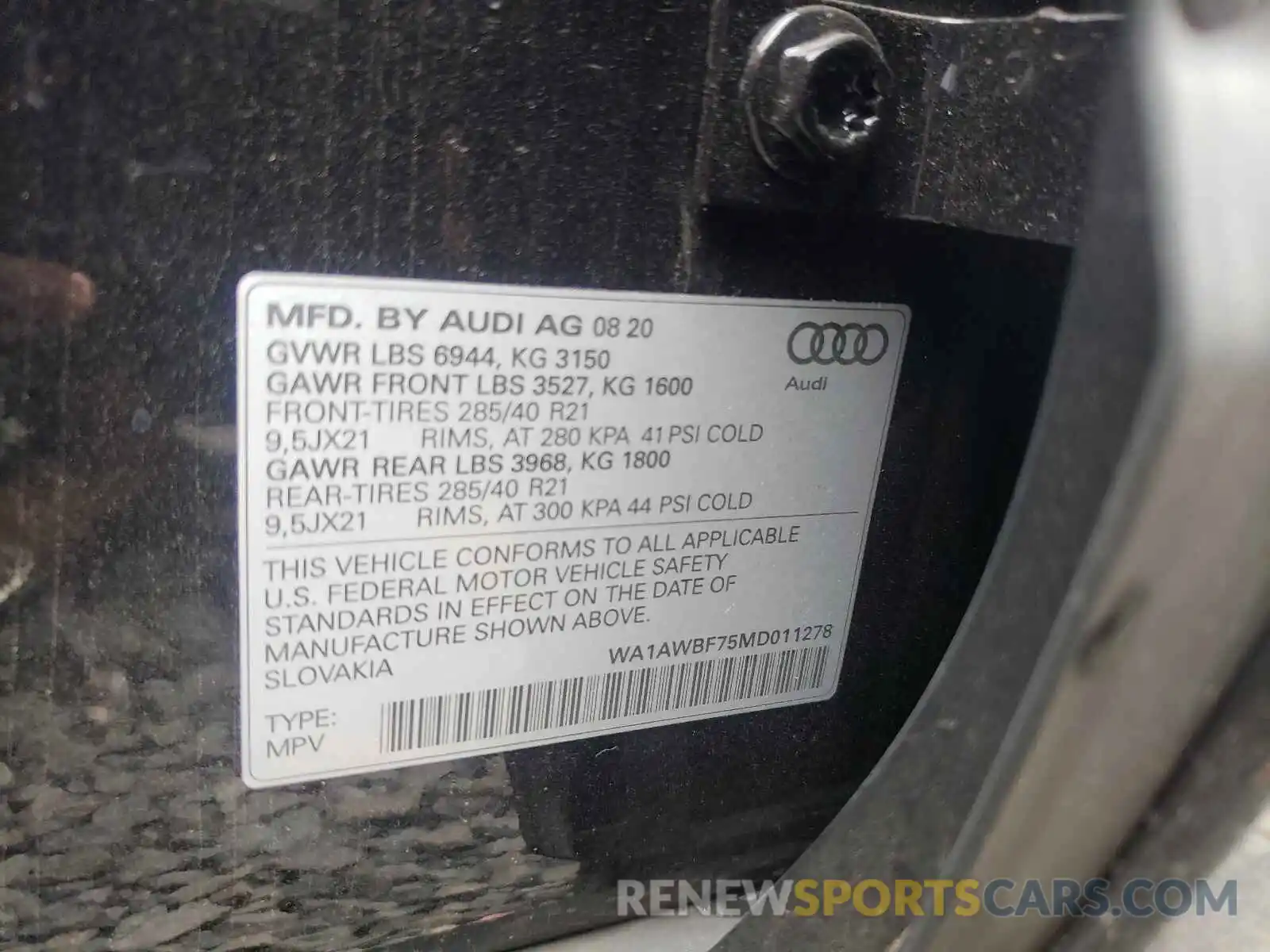 10 Photograph of a damaged car WA1AWBF75MD011278 AUDI SQ7 2021