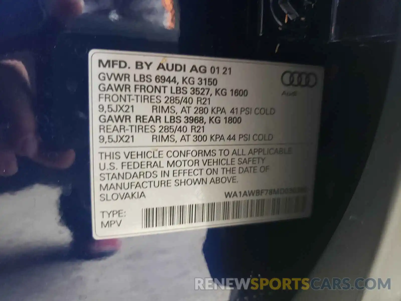 10 Photograph of a damaged car WA1AWBF78MD030360 AUDI SQ7 2021