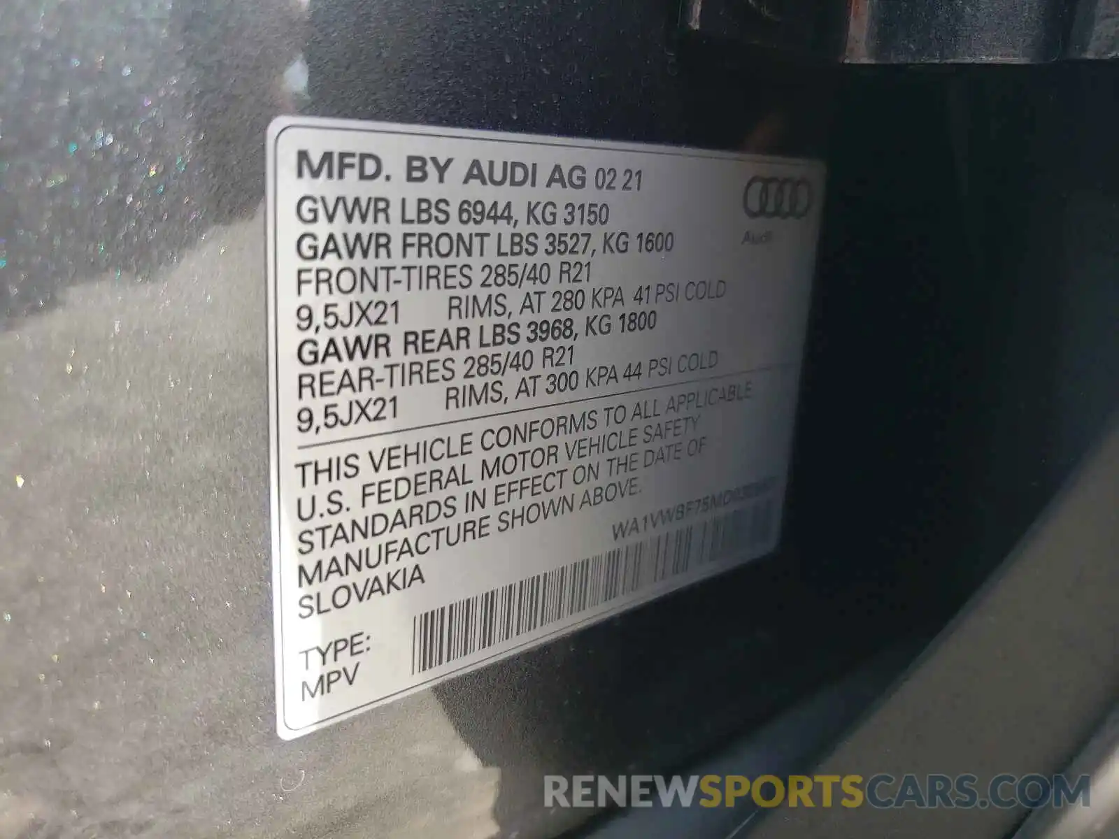 10 Photograph of a damaged car WA1VWBF75MD032567 AUDI SQ7 2021