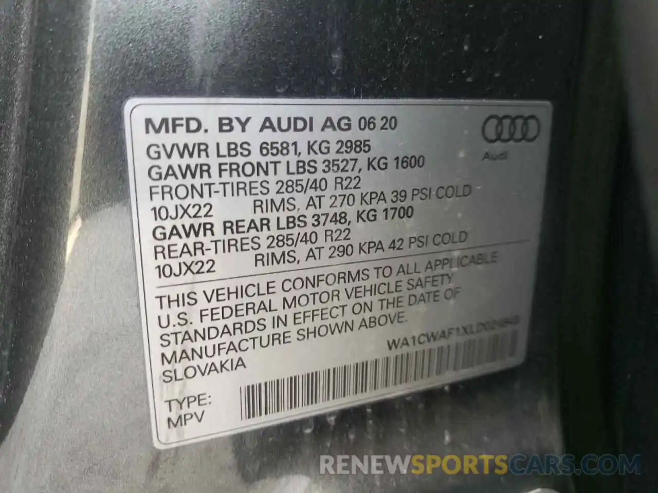 10 Photograph of a damaged car WA1CWAF1XLD024945 AUDI SQ8 2020