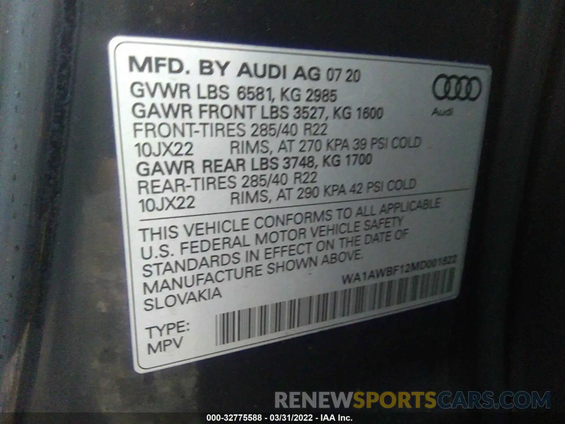 9 Фотография поврежденного автомобиля WA1AWBF12MD001822 AUDI SQ8 2021