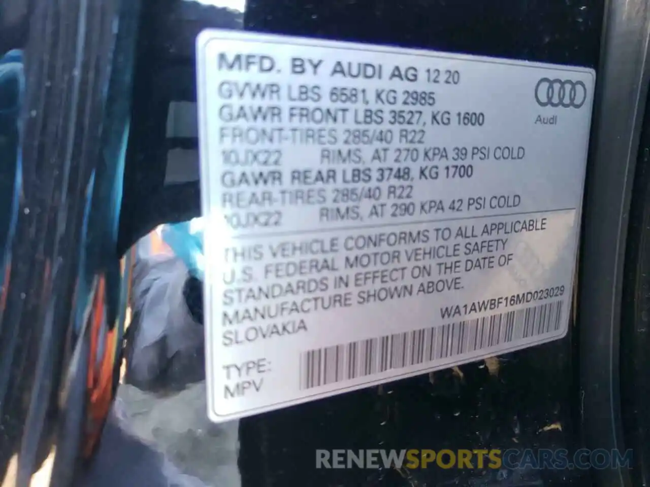 10 Photograph of a damaged car WA1AWBF16MD023029 AUDI SQ8 2021