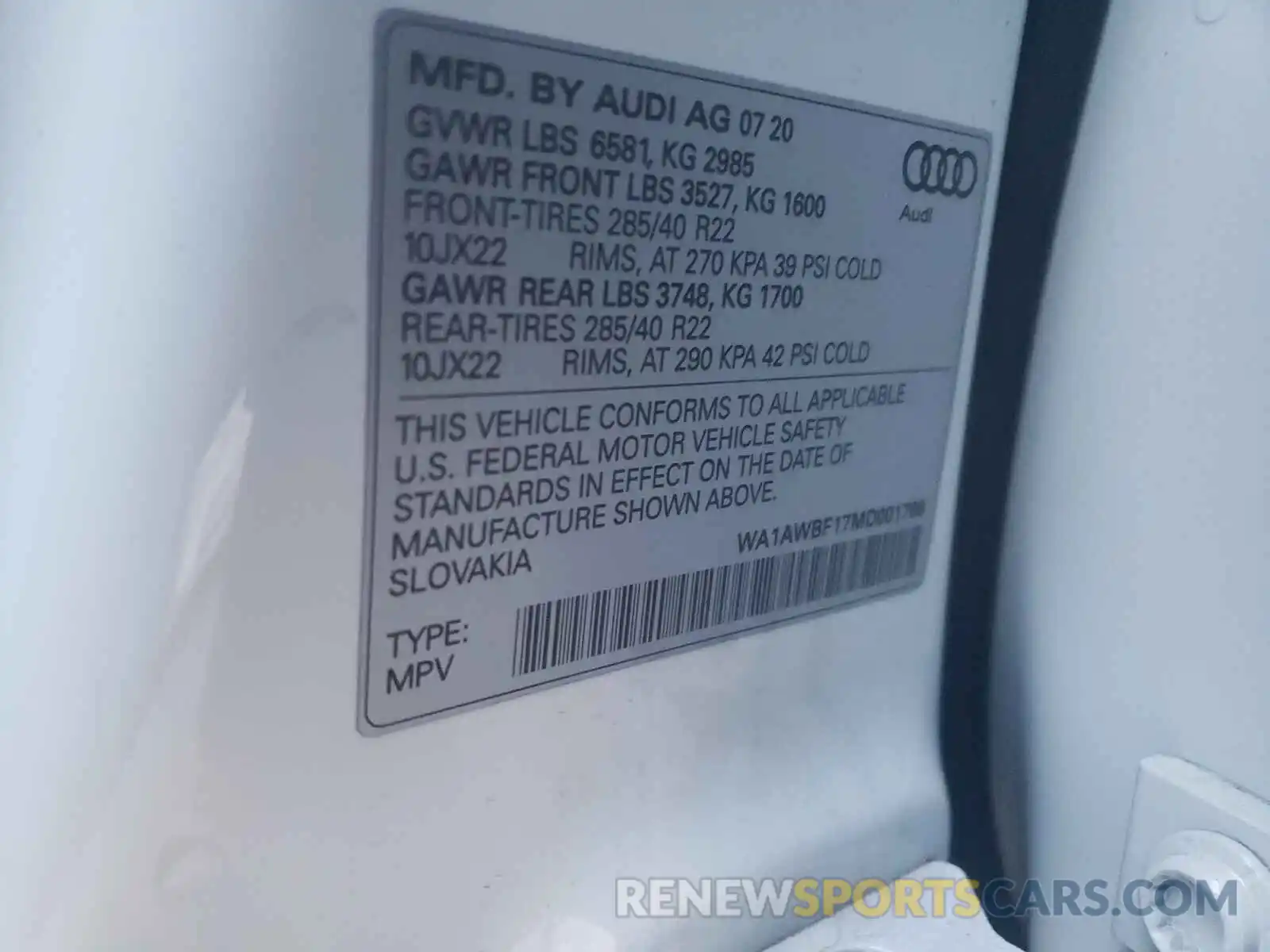 10 Photograph of a damaged car WA1AWBF17MD001766 AUDI SQ8 2021