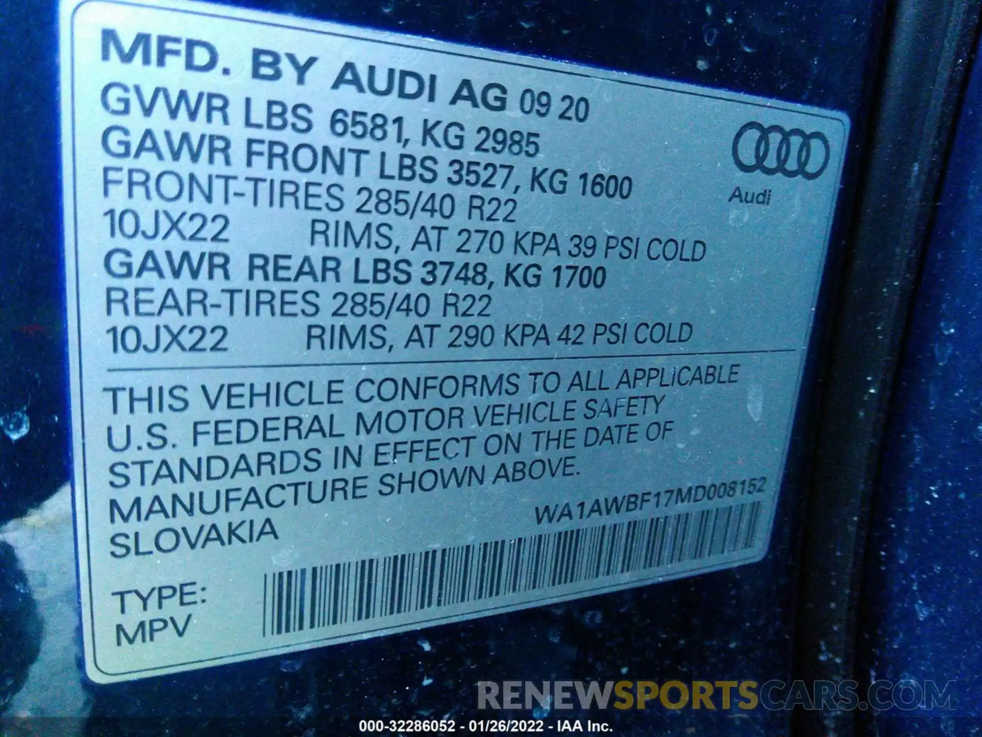 9 Photograph of a damaged car WA1AWBF17MD008152 AUDI SQ8 2021