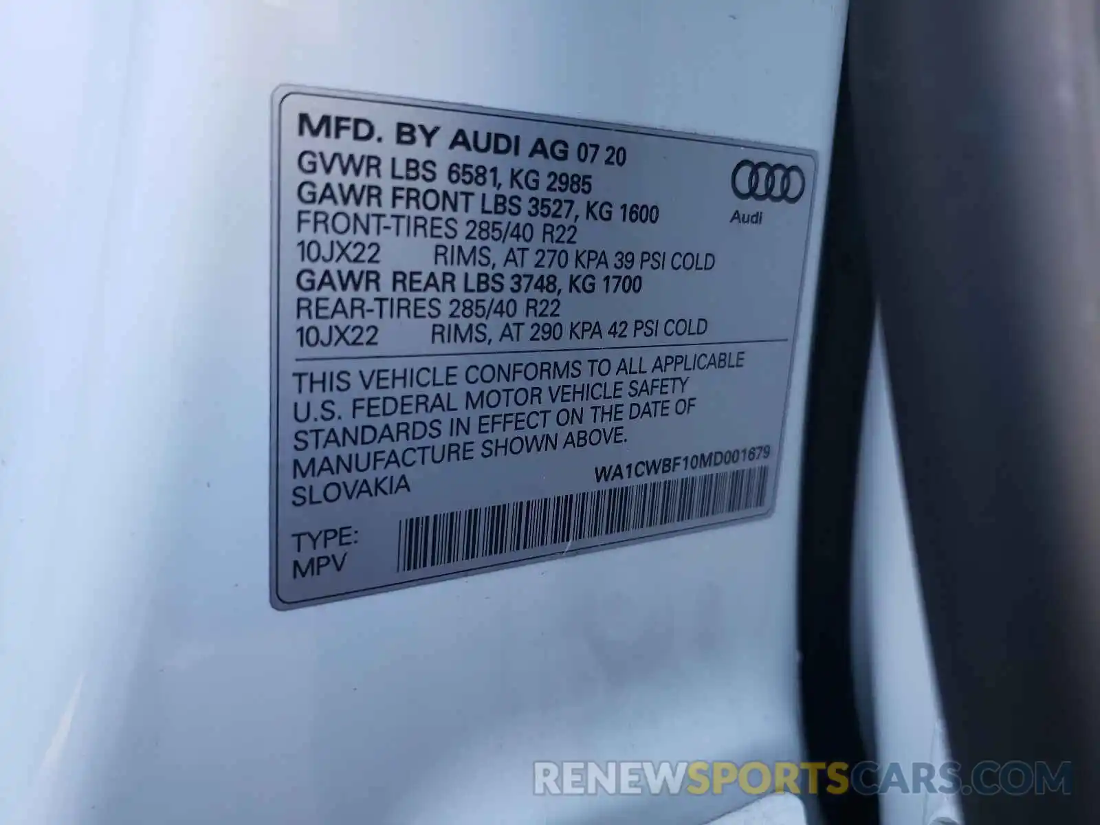 10 Photograph of a damaged car WA1CWBF10MD001679 AUDI SQ8 2021