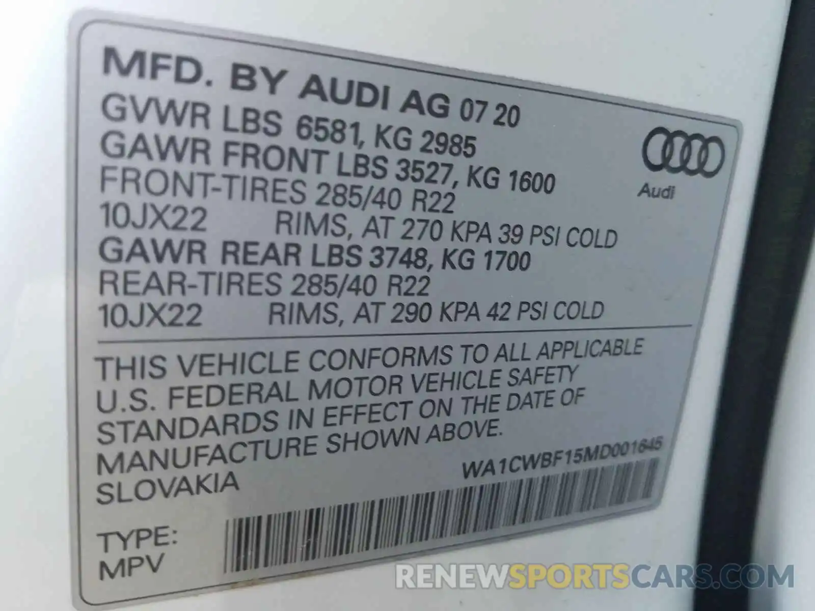 10 Фотография поврежденного автомобиля WA1CWBF15MD001645 AUDI SQ8 2021