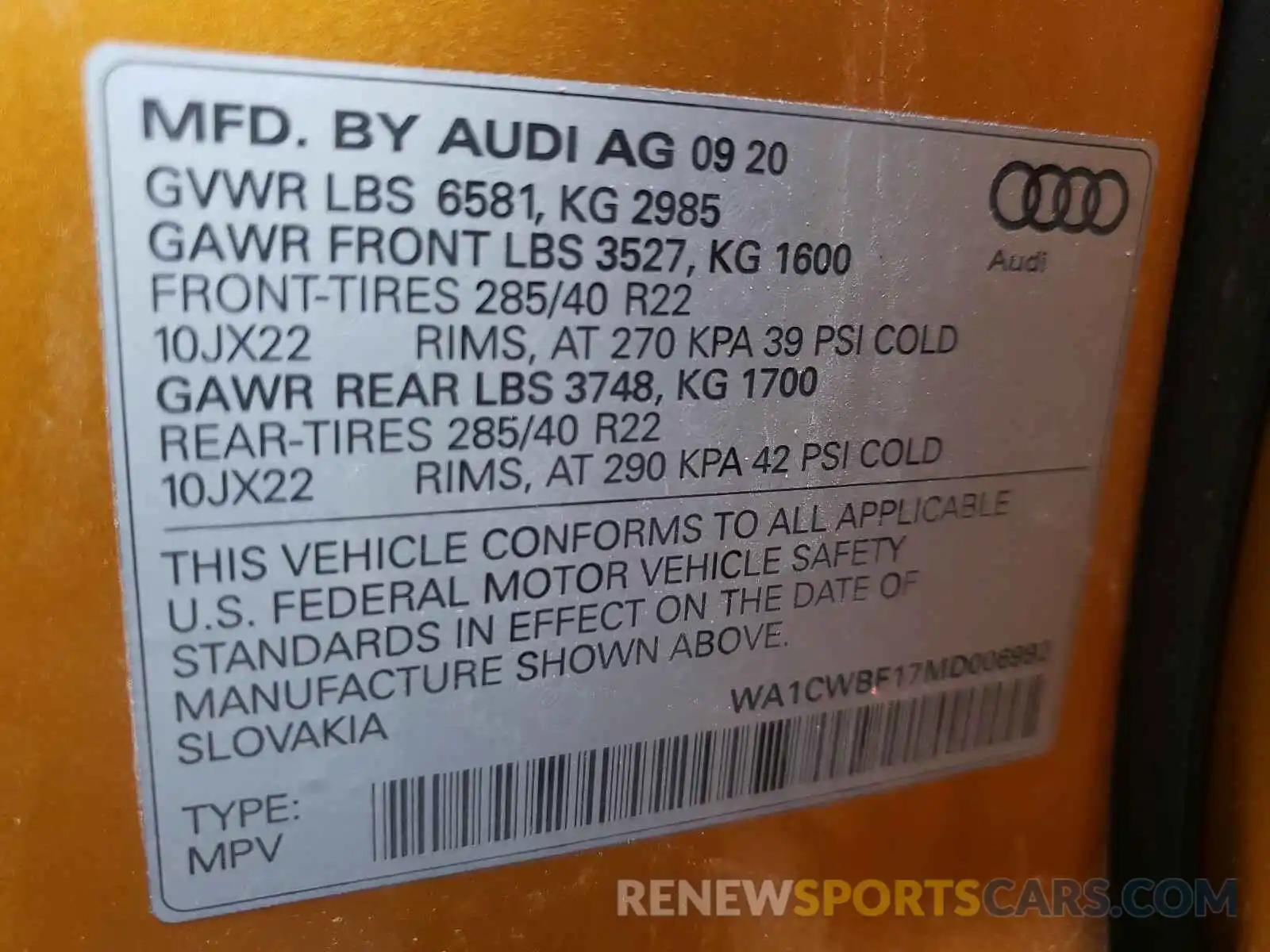 10 Фотография поврежденного автомобиля WA1CWBF17MD006992 AUDI SQ8 2021