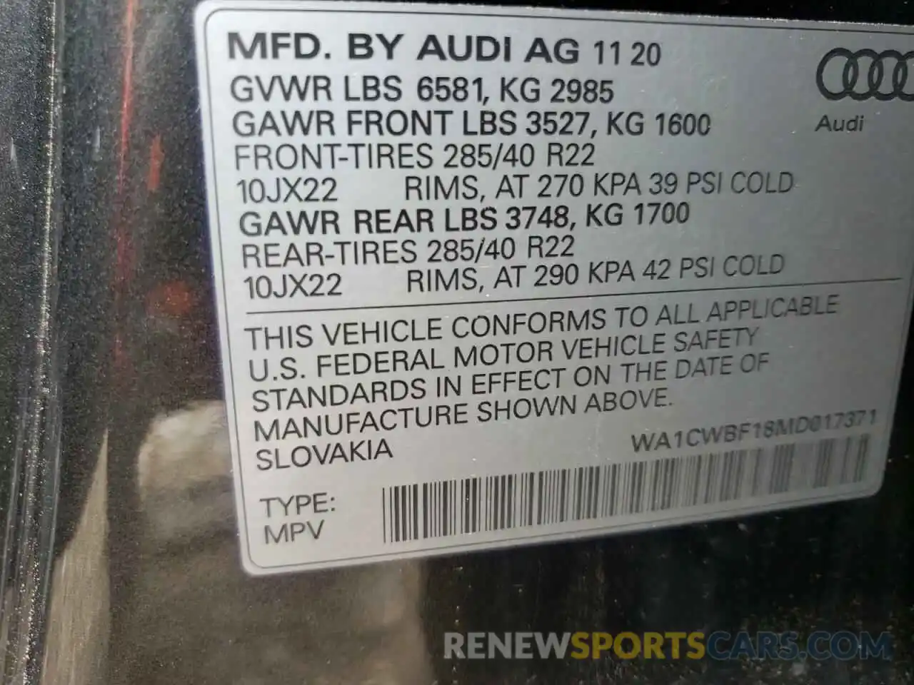 10 Фотография поврежденного автомобиля WA1CWBF18MD017371 AUDI SQ8 2021