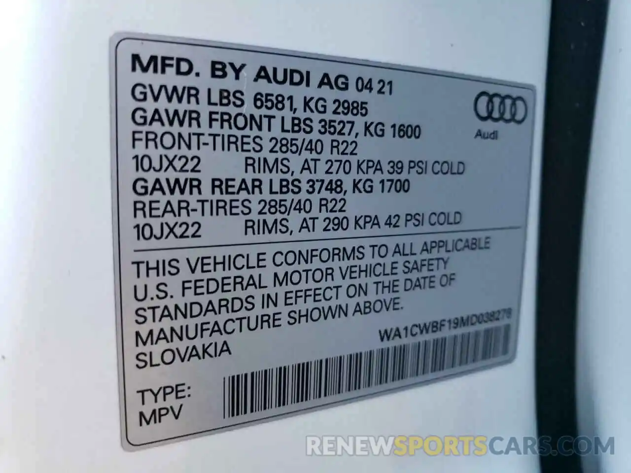 10 Фотография поврежденного автомобиля WA1CWBF19MD038276 AUDI SQ8 2021