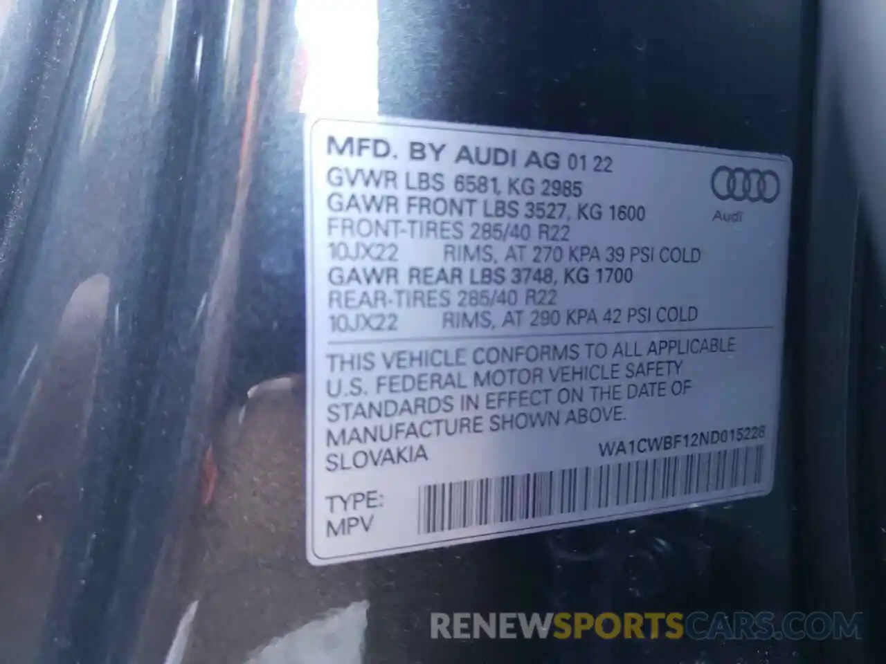 10 Photograph of a damaged car WA1CWBF12ND015228 AUDI SQ8 2022