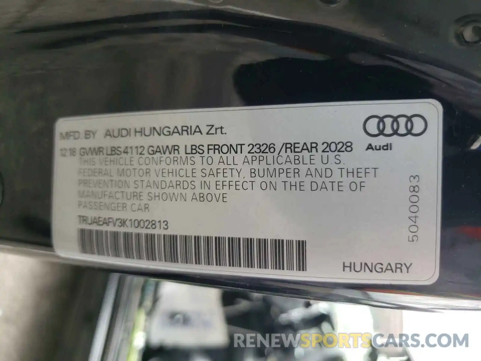 10 Photograph of a damaged car TRUAEAFV3K1002813 AUDI TT 2019