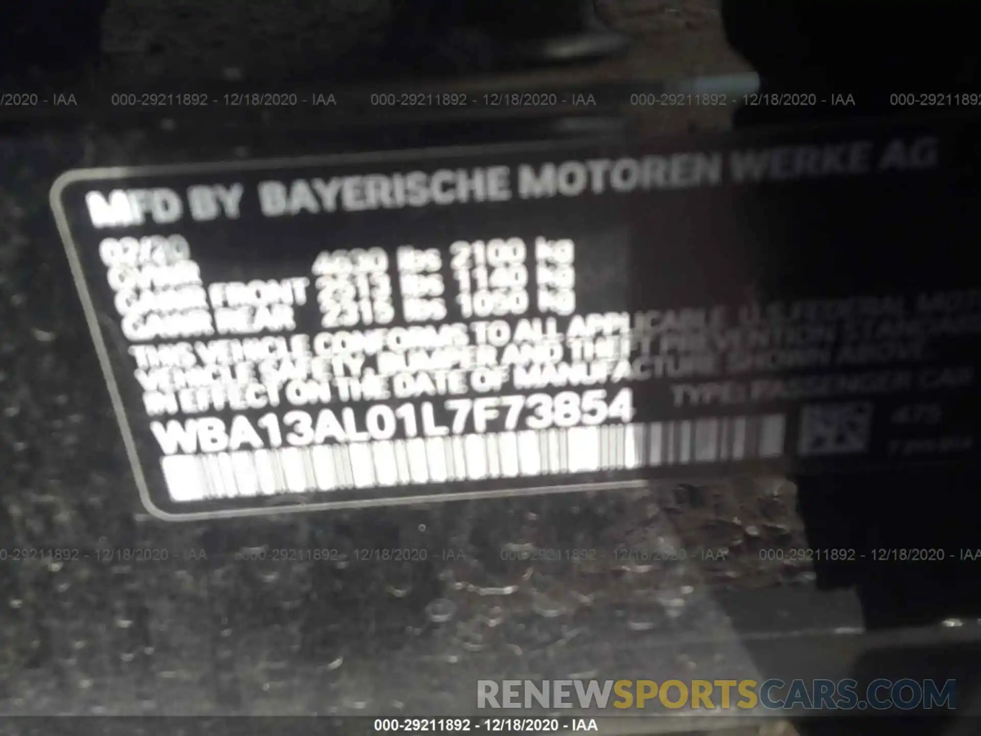 9 Photograph of a damaged car WBA13AL01L7F73854 BMW 2 SERIES 2020