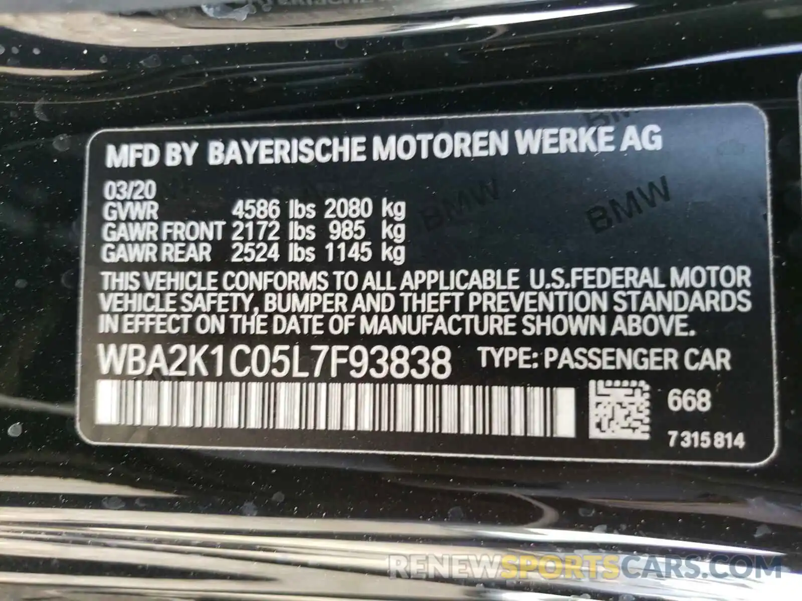 10 Photograph of a damaged car WBA2K1C05L7F93838 BMW 2 SERIES 2020