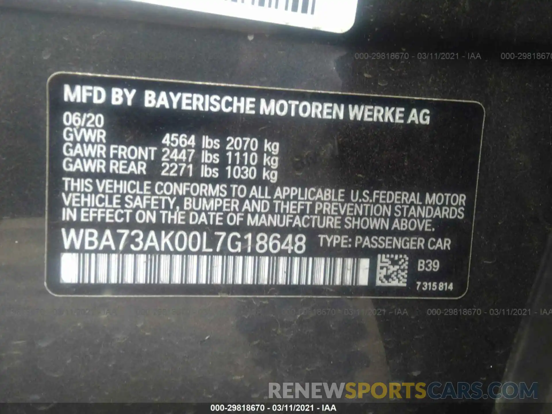 9 Photograph of a damaged car WBA73AK00L7G18648 BMW 2 SERIES 2020