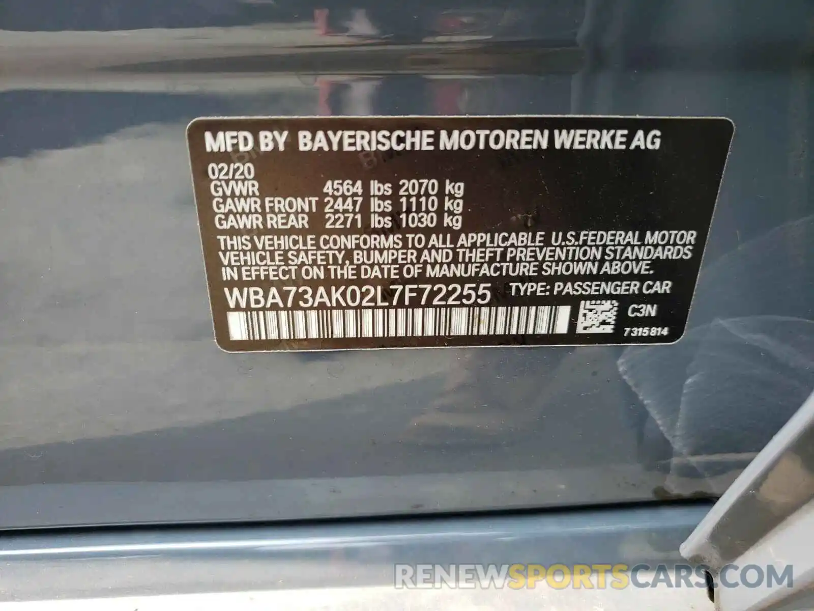 10 Photograph of a damaged car WBA73AK02L7F72255 BMW 2 SERIES 2020
