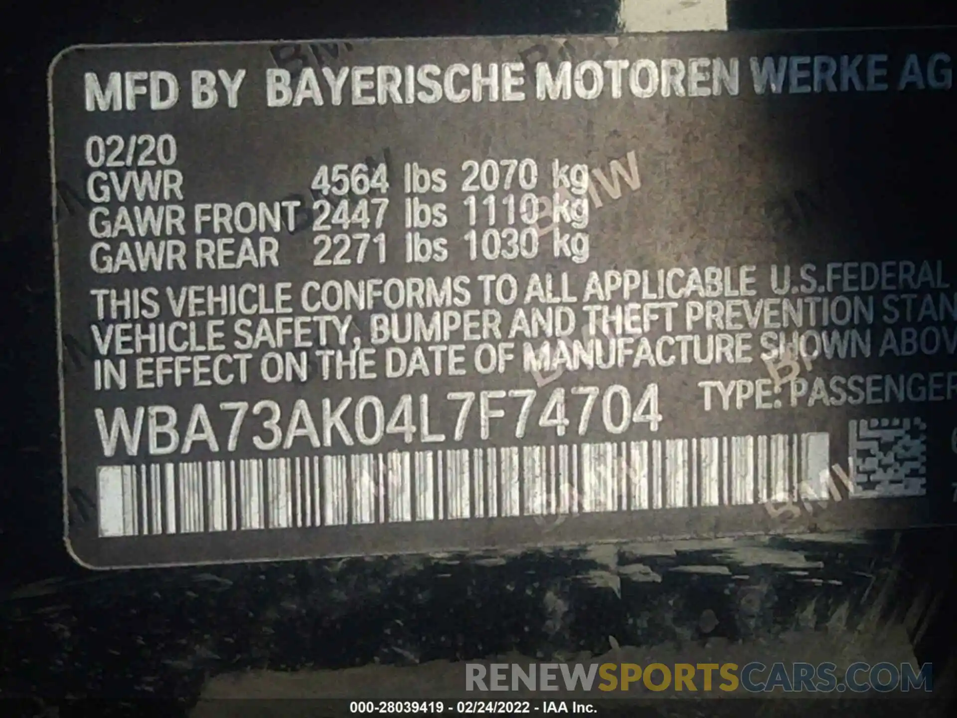 9 Photograph of a damaged car WBA73AK04L7F74704 BMW 2 SERIES 2020