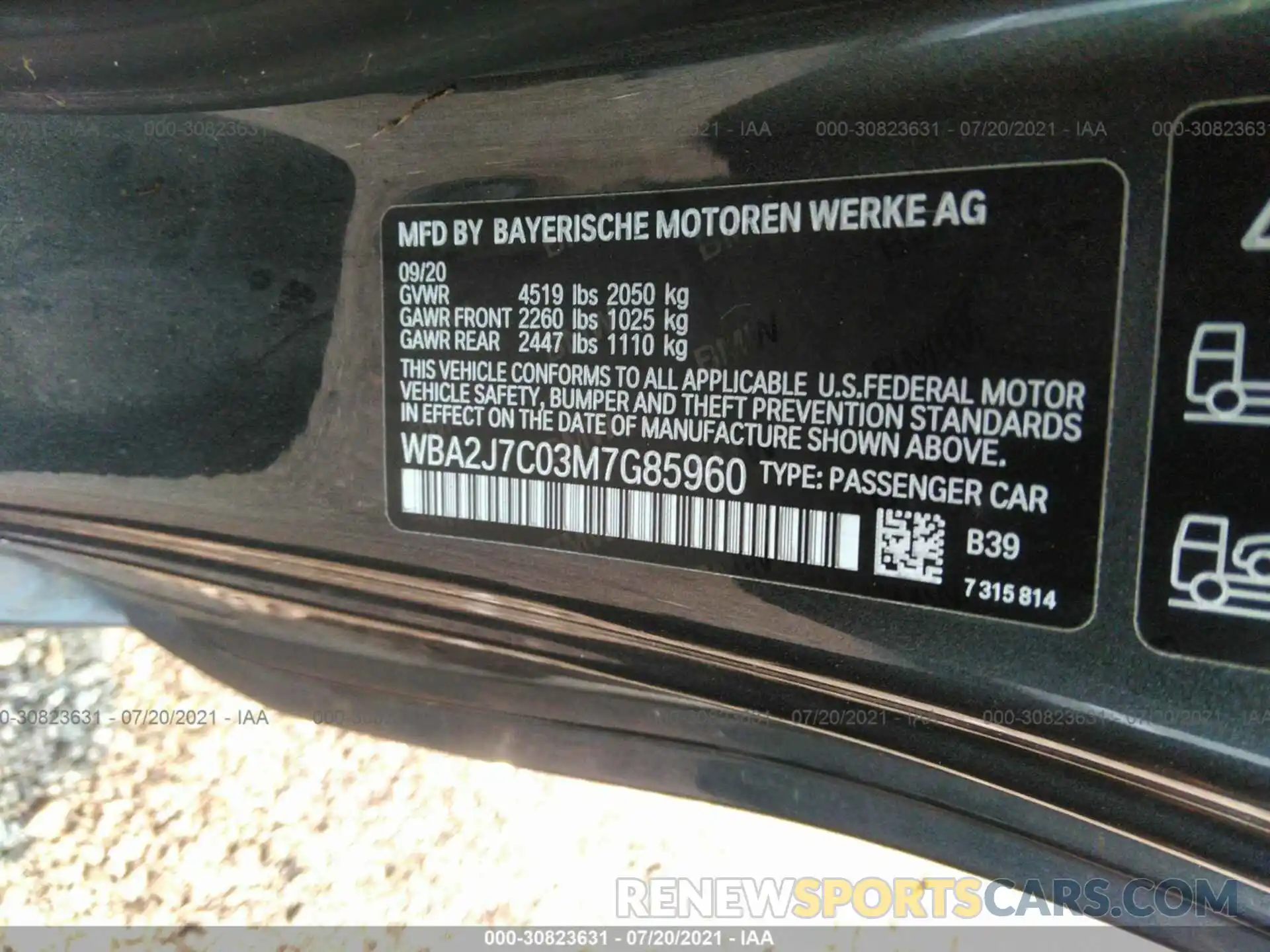 9 Фотография поврежденного автомобиля WBA2J7C03M7G85960 BMW 2 SERIES 2021