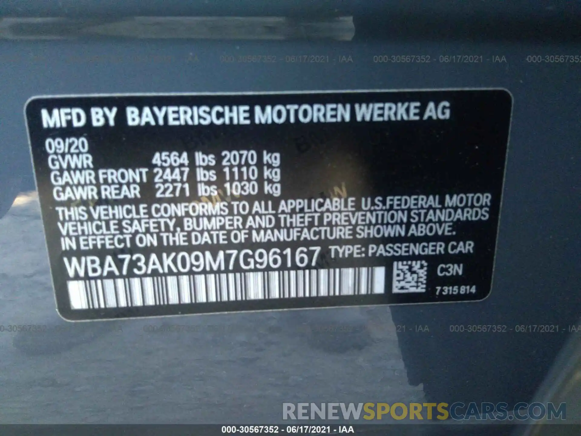 9 Фотография поврежденного автомобиля WBA73AK09M7G96167 BMW 2 SERIES 2021