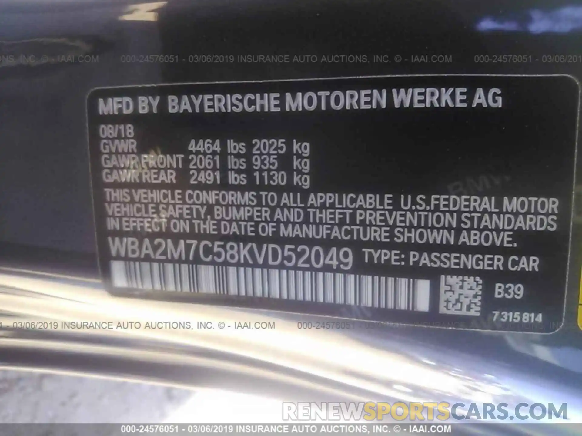 9 Photograph of a damaged car WBA2M7C58KVD52049 BMW 230I 2019