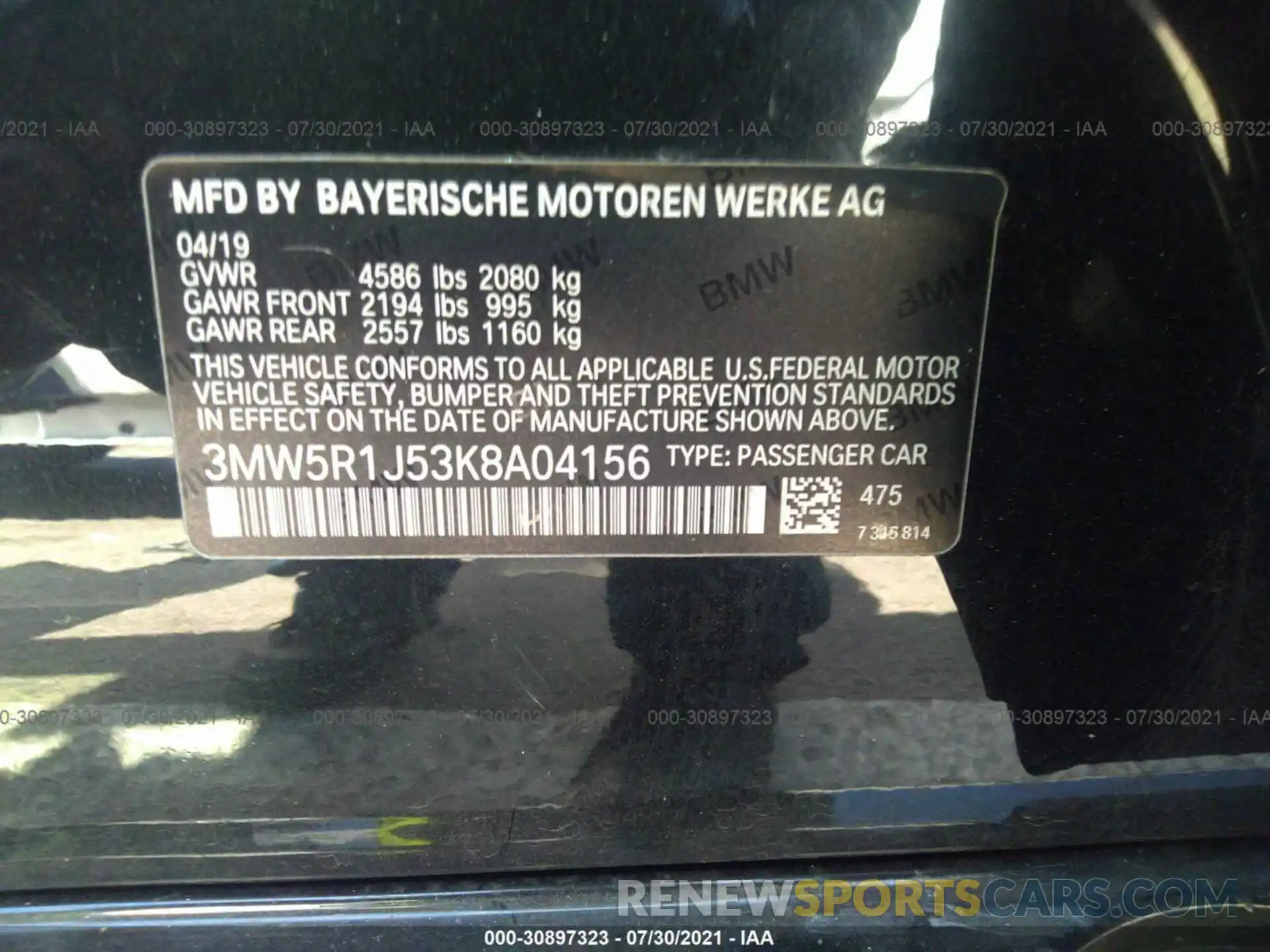 9 Photograph of a damaged car 3MW5R1J53K8A04156 BMW 3 SERIES 2019