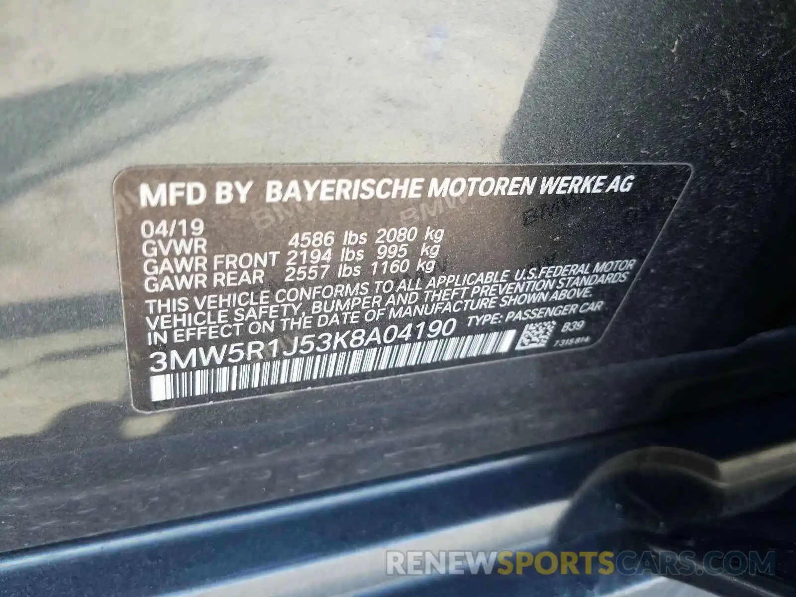10 Фотография поврежденного автомобиля 3MW5R1J53K8A04190 BMW 3 SERIES 2019
