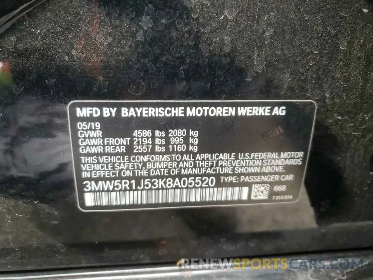 10 Photograph of a damaged car 3MW5R1J53K8A05520 BMW 3 SERIES 2019