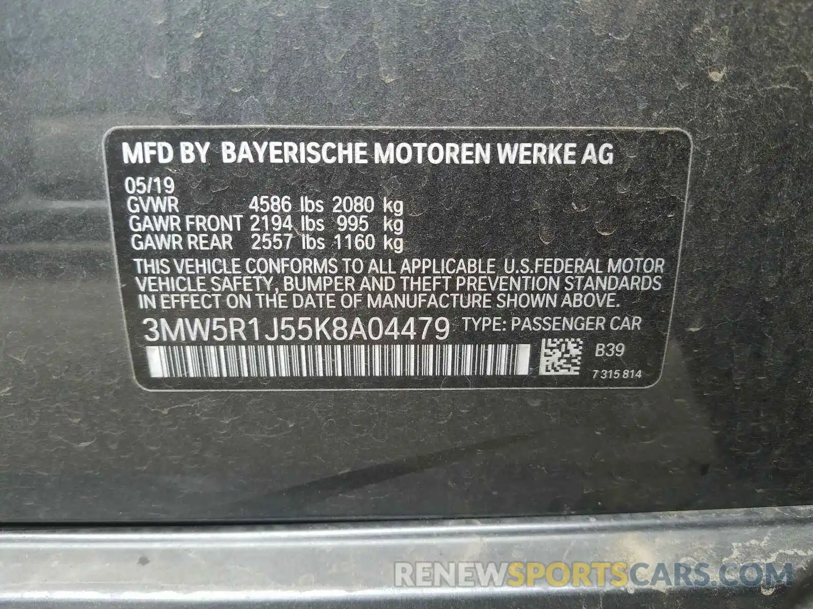 10 Photograph of a damaged car 3MW5R1J55K8A04479 BMW 3 SERIES 2019