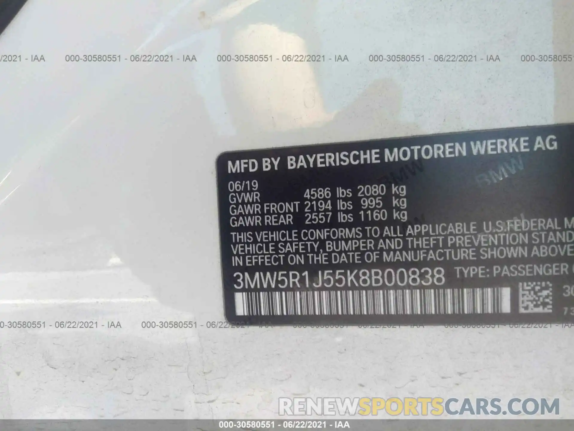 9 Photograph of a damaged car 3MW5R1J55K8B00838 BMW 3 SERIES 2019