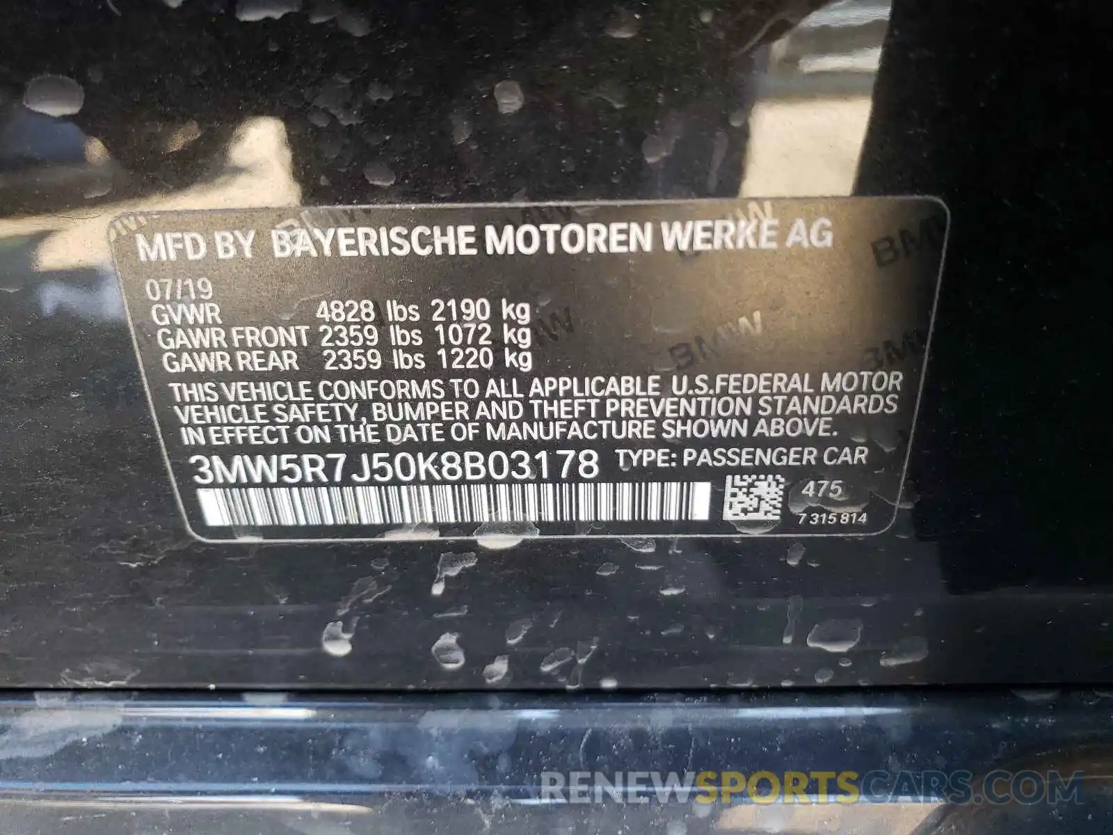 10 Photograph of a damaged car 3MW5R7J50K8B03178 BMW 3 SERIES 2019