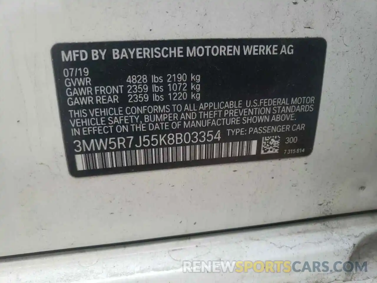 10 Photograph of a damaged car 3MW5R7J55K8B03354 BMW 3 SERIES 2019