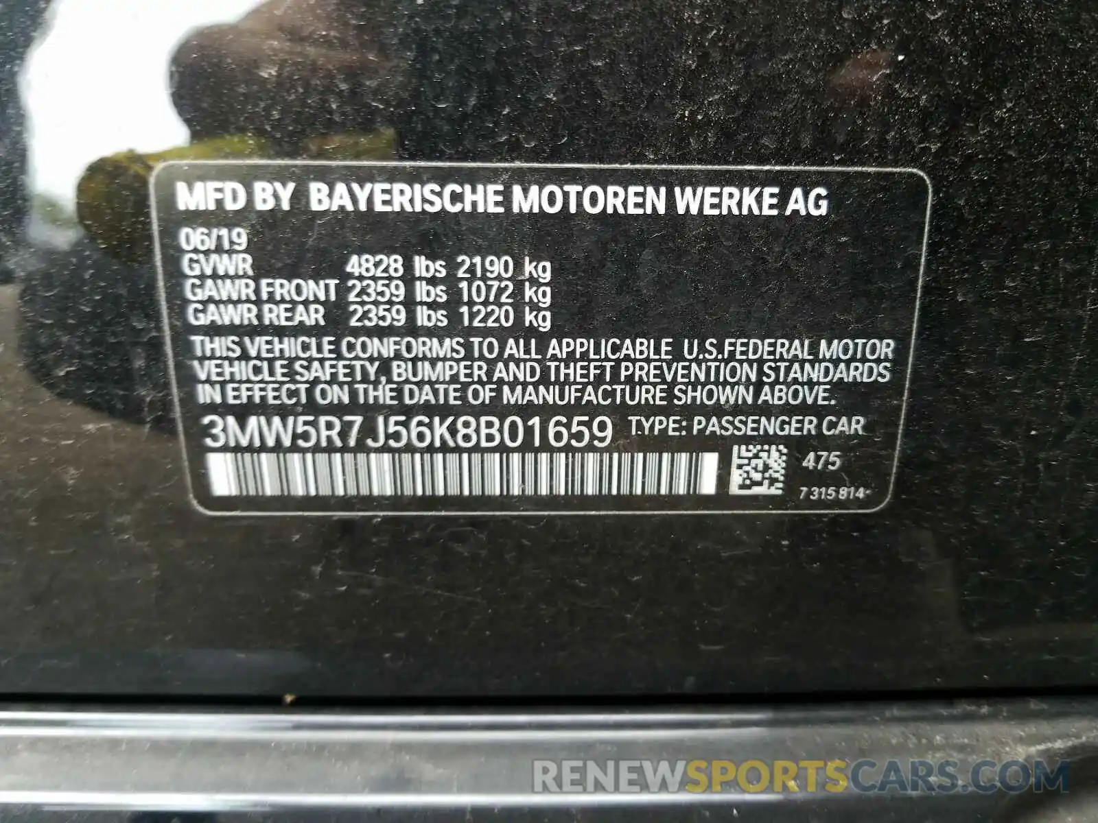 10 Photograph of a damaged car 3MW5R7J56K8B01659 BMW 3 SERIES 2019