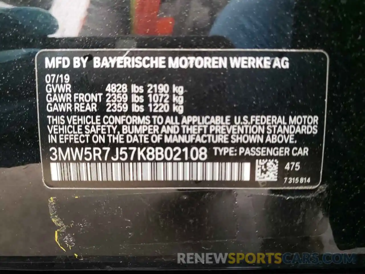 10 Photograph of a damaged car 3MW5R7J57K8B02108 BMW 3 SERIES 2019