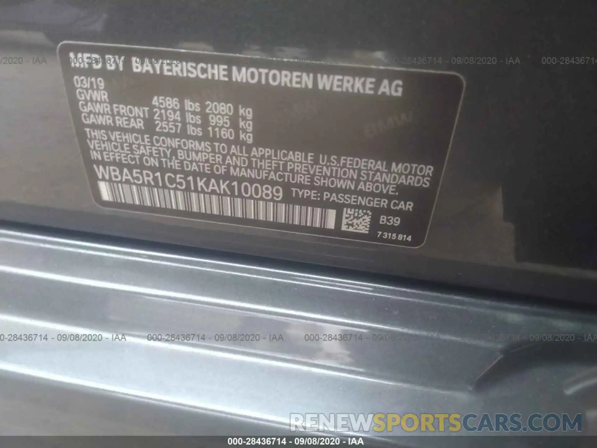 9 Photograph of a damaged car WBA5R1C51KAK10089 BMW 3 SERIES 2019