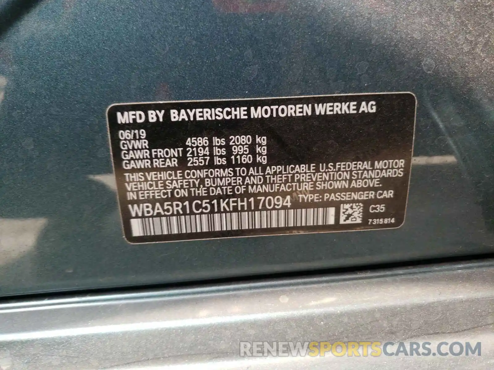 10 Photograph of a damaged car WBA5R1C51KFH17094 BMW 3 SERIES 2019