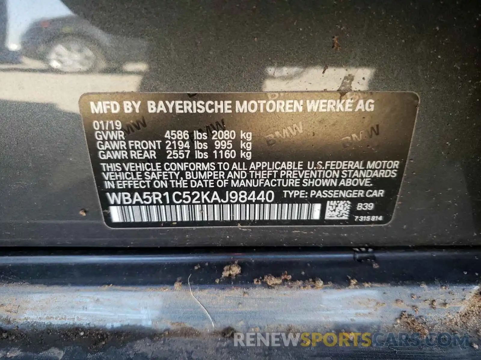 10 Photograph of a damaged car WBA5R1C52KAJ98440 BMW 3 SERIES 2019