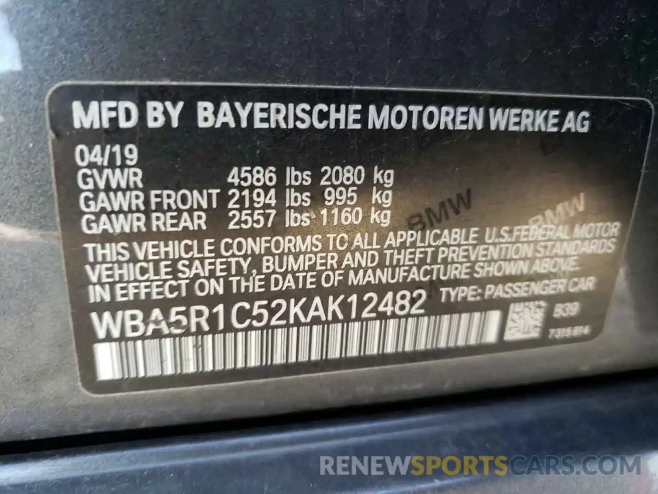 10 Фотография поврежденного автомобиля WBA5R1C52KAK12482 BMW 3 SERIES 2019