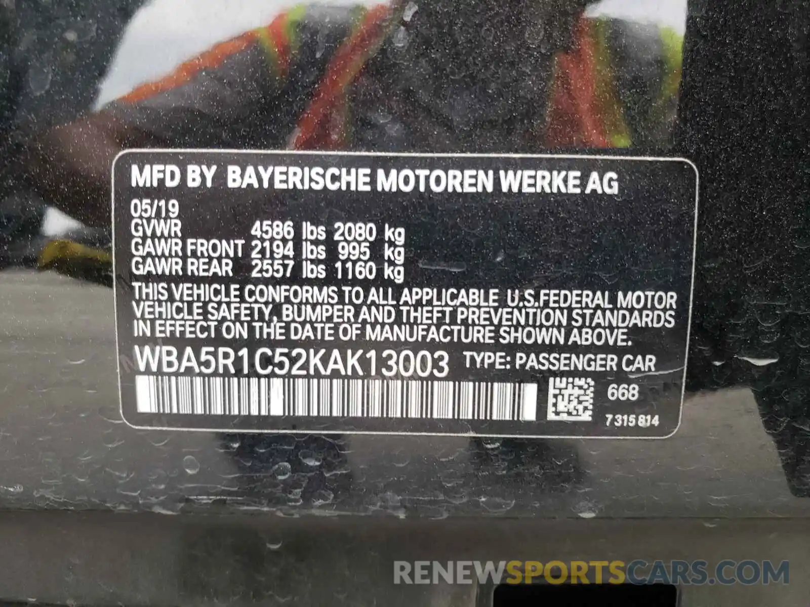 10 Photograph of a damaged car WBA5R1C52KAK13003 BMW 3 SERIES 2019