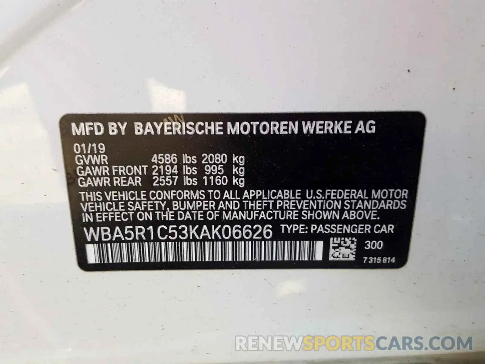 10 Photograph of a damaged car WBA5R1C53KAK06626 BMW 3 SERIES 2019