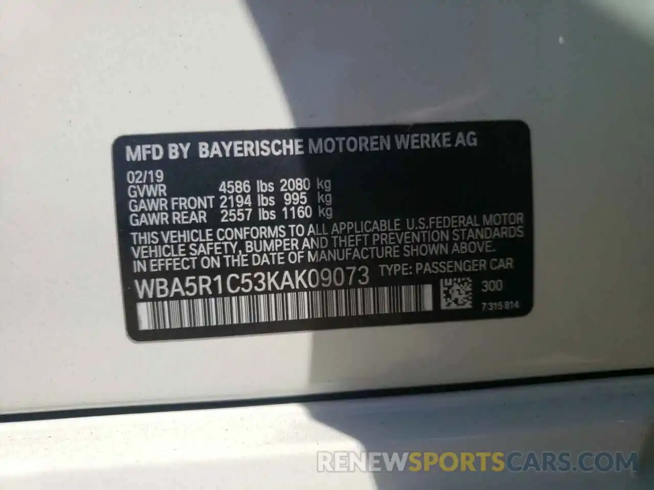 10 Photograph of a damaged car WBA5R1C53KAK09073 BMW 3 SERIES 2019