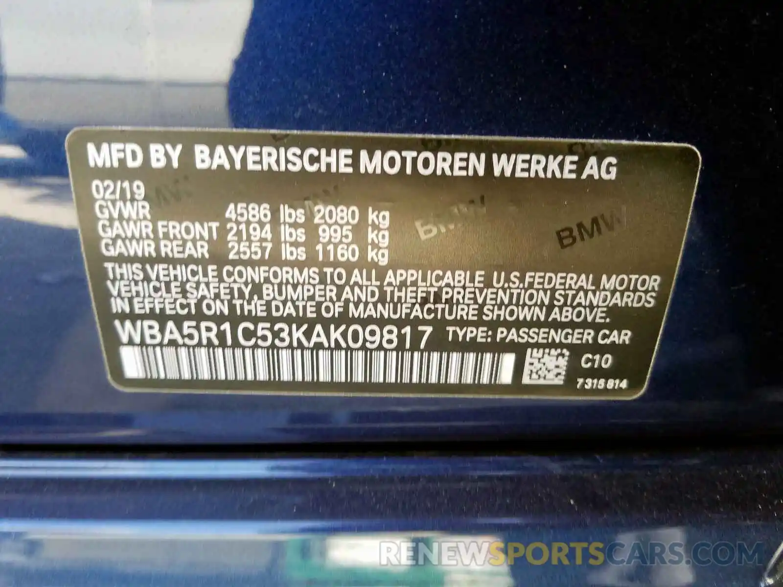 10 Фотография поврежденного автомобиля WBA5R1C53KAK09817 BMW 3 SERIES 2019
