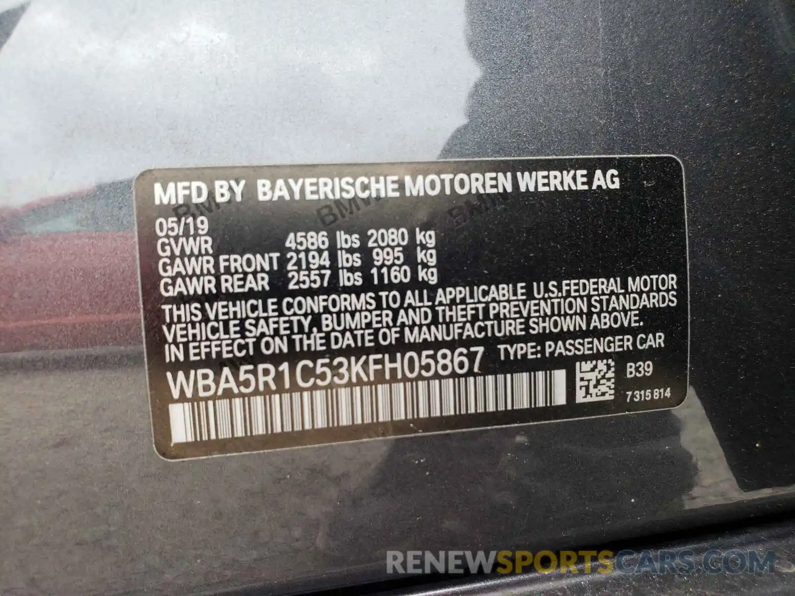 10 Photograph of a damaged car WBA5R1C53KFH05867 BMW 3 SERIES 2019