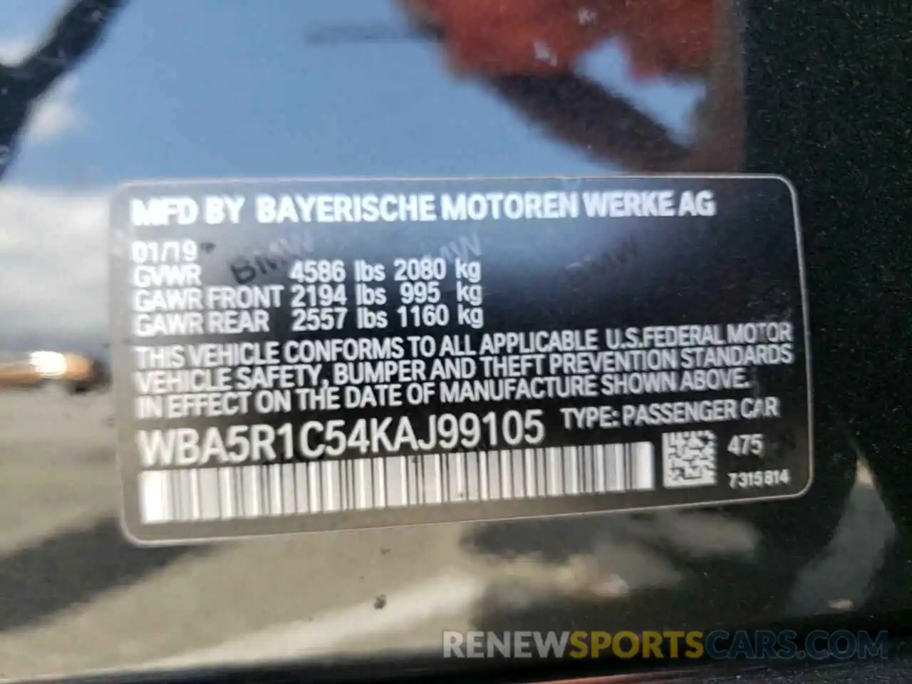 10 Photograph of a damaged car WBA5R1C54KAJ99105 BMW 3 SERIES 2019