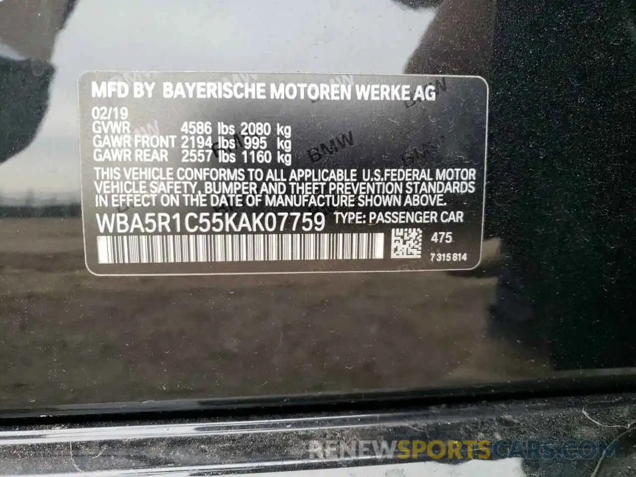 10 Photograph of a damaged car WBA5R1C55KAK07759 BMW 3 SERIES 2019