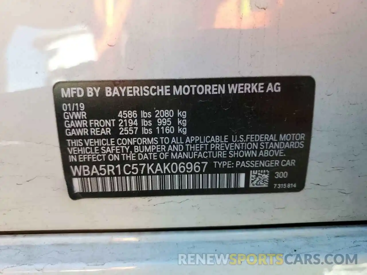 12 Photograph of a damaged car WBA5R1C57KAK06967 BMW 3 SERIES 2019