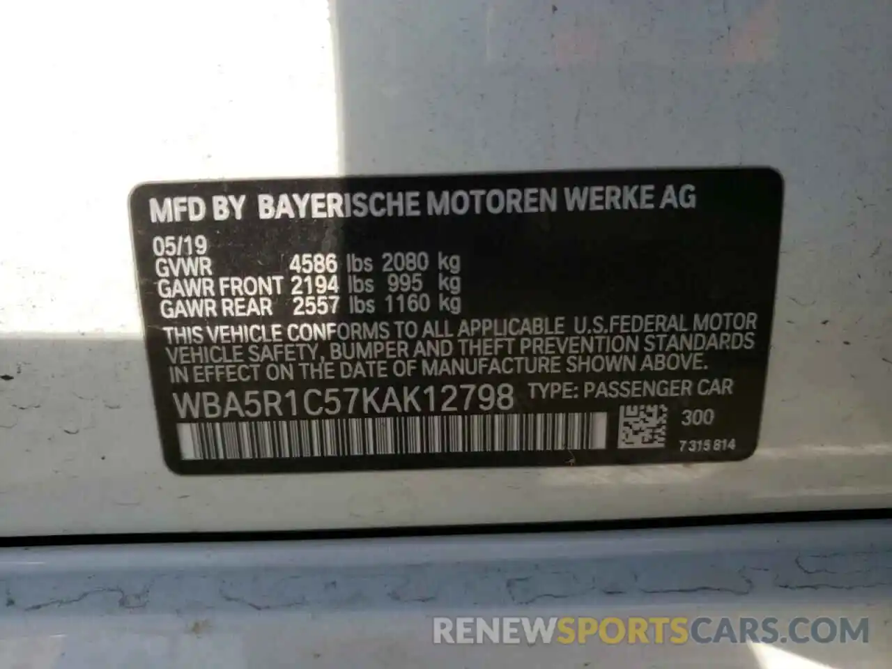 10 Photograph of a damaged car WBA5R1C57KAK12798 BMW 3 SERIES 2019