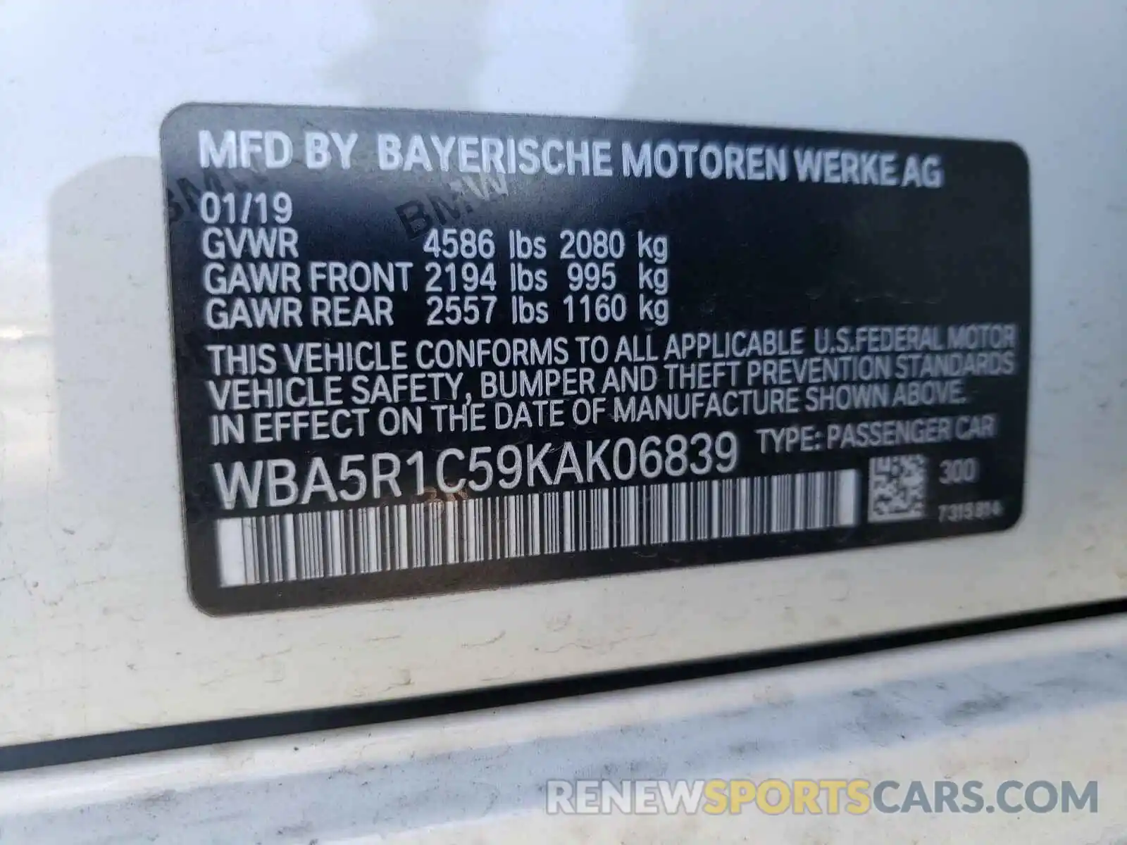 10 Photograph of a damaged car WBA5R1C59KAK06839 BMW 3 SERIES 2019