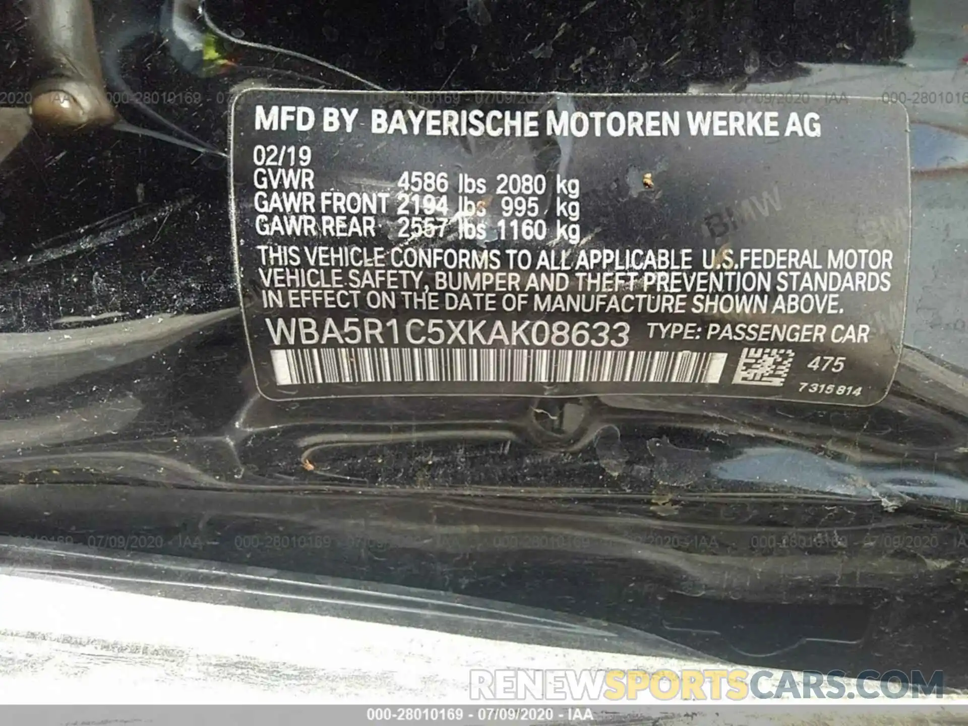 9 Photograph of a damaged car WBA5R1C5XKAK08633 BMW 3 SERIES 2019