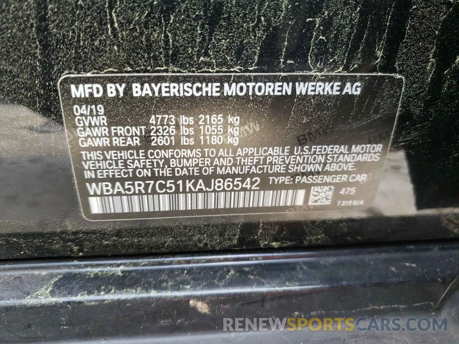 10 Photograph of a damaged car WBA5R7C51KAJ86542 BMW 3 SERIES 2019